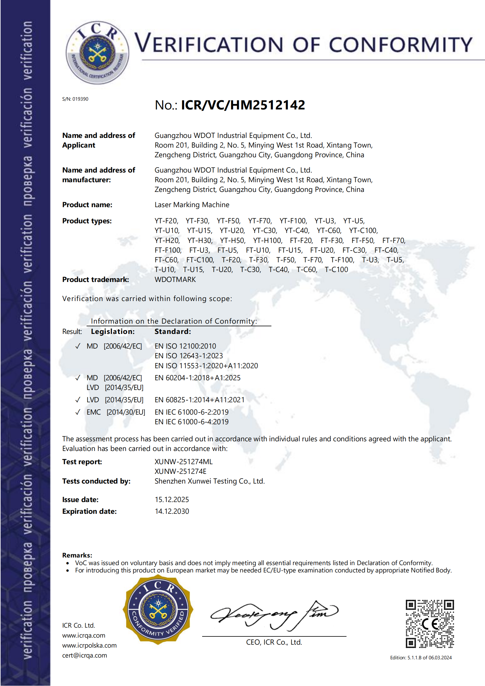 CE Laser Marking Machine certificate